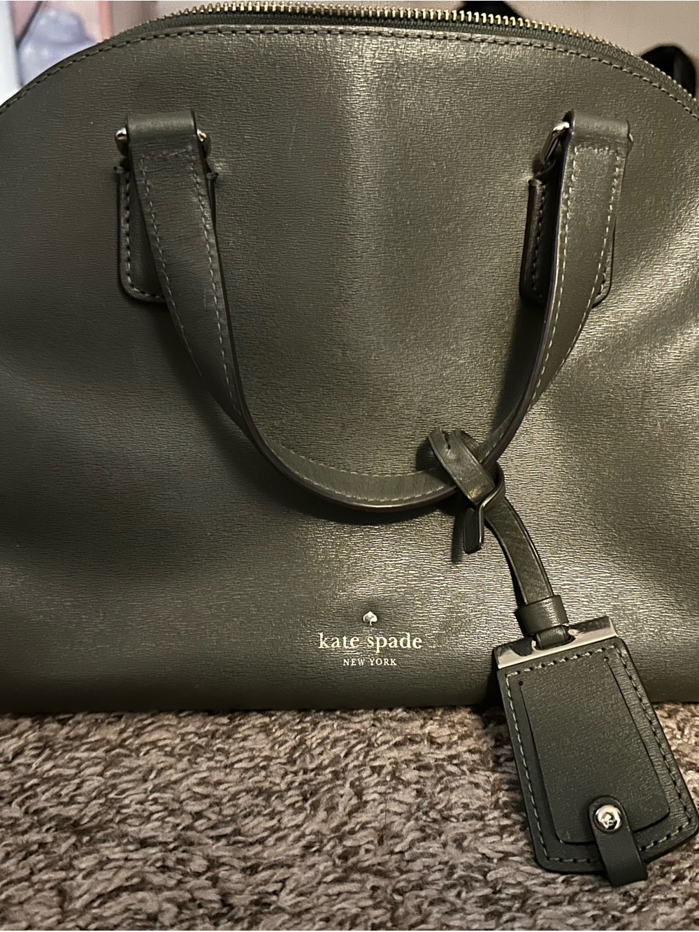 kate spade Olive Green Leather Dome Satchel with Luggage Tag